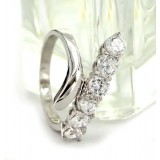 Finger Ring - 925 Sterling Silver - Fleur de Lis Charm with Austrian Crystals - RN-PRG9079